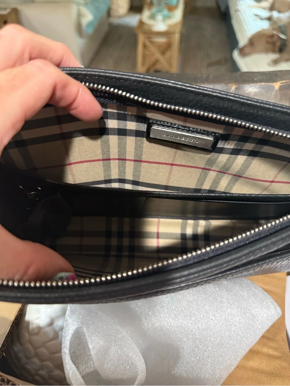 Burberry London black pebbled leather clutch, brand new.